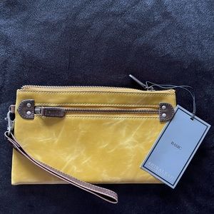 Shiraleah Mustard & Brown Harper Vegan Leather Wristlet.